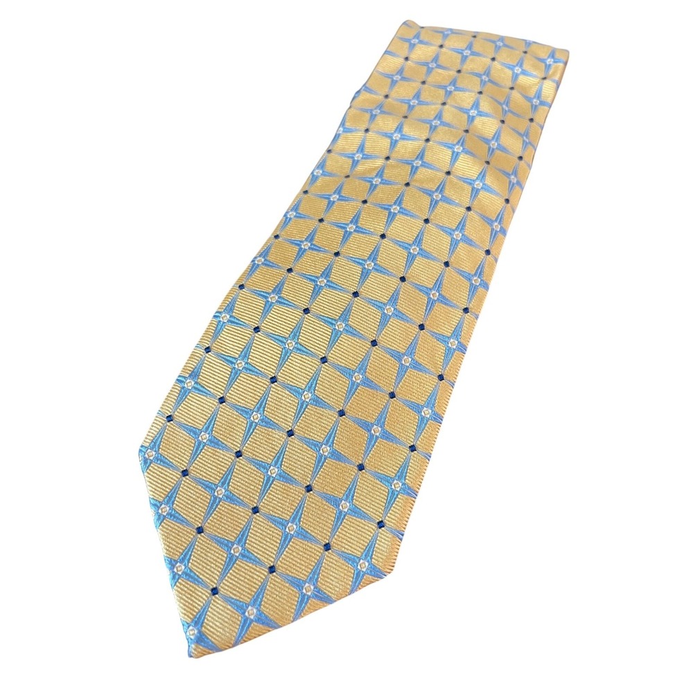 Jos A Bank Executive Collection Gold Blue Geometric Silk Tie Made in Italy Mens